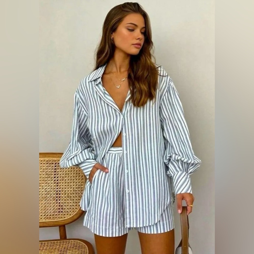 Commense Navy and White Striped Shirt